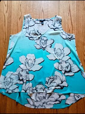 Alfai Teal Floral V-Neck Sleeveless Blouse